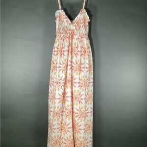 Hill House Smocked Pink and Orange Midi Sundress XS NWT